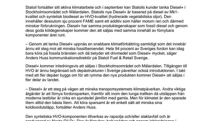 Statoils nya diesel minskar koldioxidutsläppen