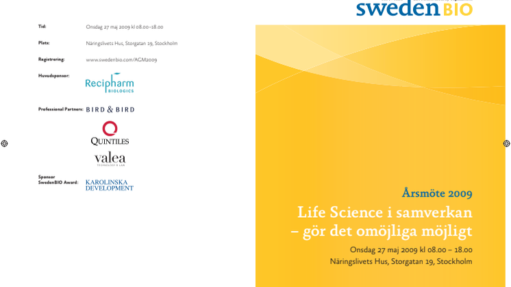 Program till SwedenBIOs Årsmöte 27 maj i Stockholm