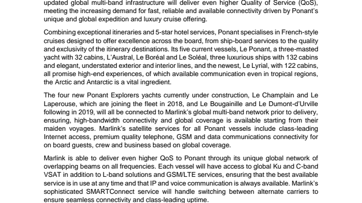 Marlink: Ponant renews partnership with Marlink for luxury cruise fleet communications