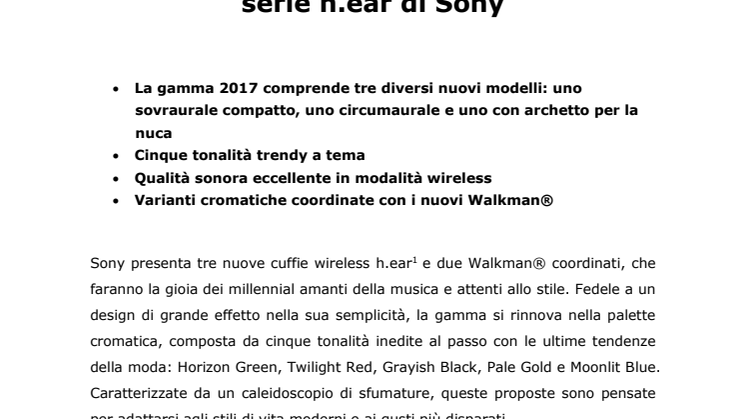 Restyling compatto e nuovi colori per la serie h.ear di Sony