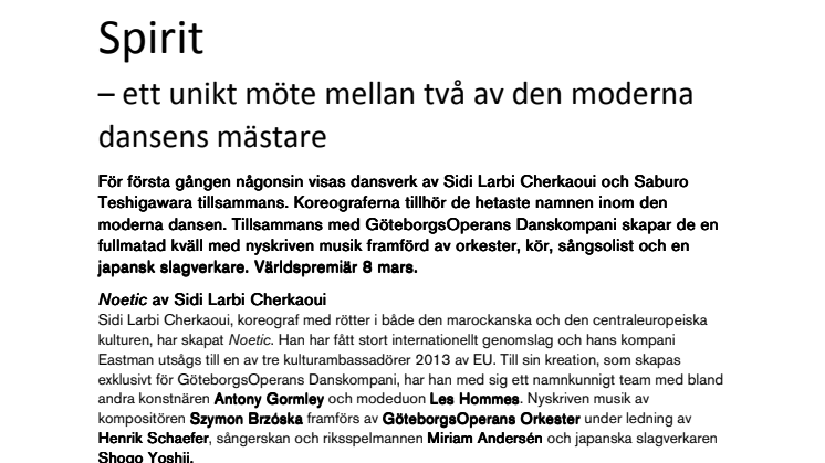 Spirit – ett unikt möte mellan två av den moderna dansens mästare 