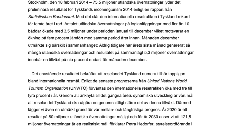 ​Tysklands incoming slår rekord för femte året i rad – över 75 miljoner övernattningar för första gången
