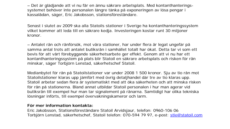 Inga kontanter på Statoil Arvidsjaur
