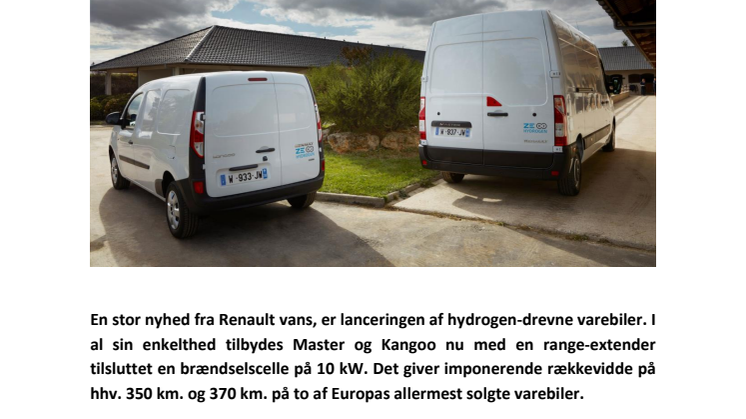 RENAULT LANCERER HYDROGEN I MASTER Z.E. OG KANGOO Z.E. 