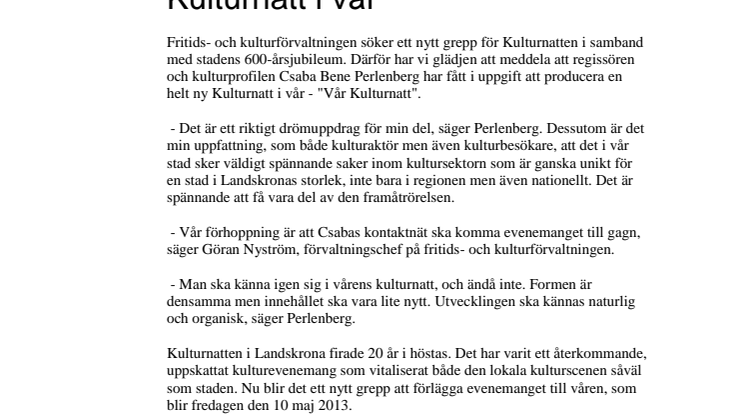 Regissör och kulturprofil leder Kulturnatt i vår