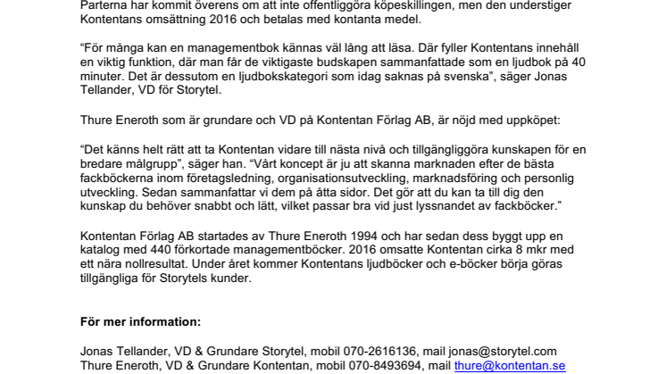 Storytel förvärvar Kontentan