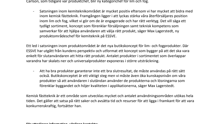 ESSVE satsar på kemiteknik  