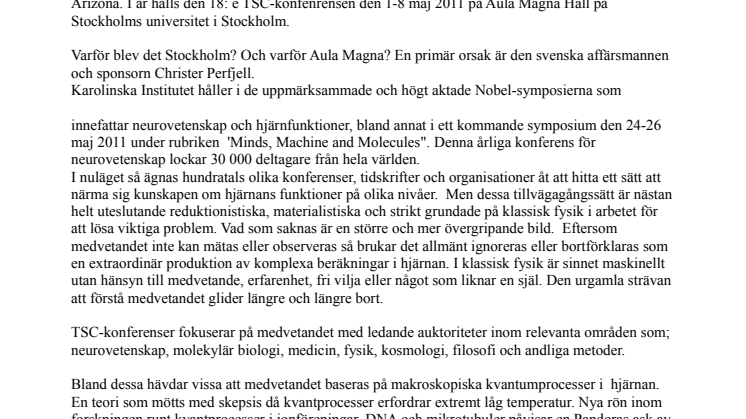  MIND EVENT i Stockholm 1-8 maj - en tvärvetenskaplig konferens om hjärnan och det mänskliga sinnet