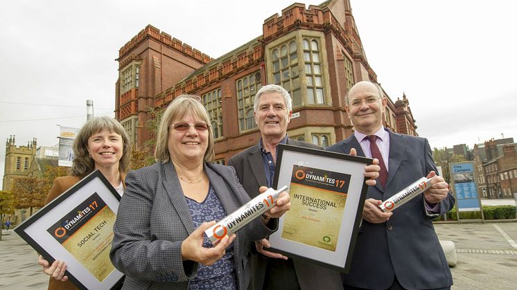 Dr Amy Stabler, Prof. Becky Strachan, Prof. Dave Greenwood and Prof. Glen McHale pictured with the Dynamites17 awards