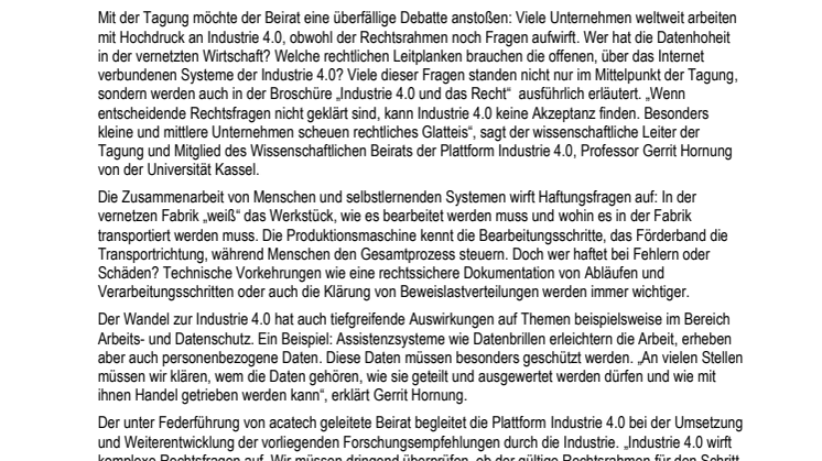 Presseinformation "Industrie 4.0 und Recht"