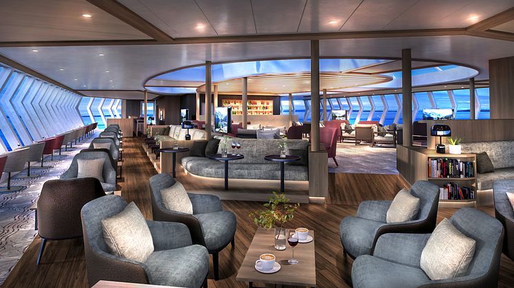 UNIQUE DESTINATIONS - UNIQUE VIEWS: Following a total 2020 upgrade, guests on board MS Finnmarken can enjoy the spectacular views through panoramic windows on her new Explorer Lounge & Bar. Photo: Hurtigruten