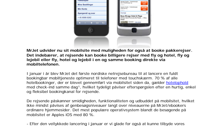 MrJet lancerer pakkerejser på mobilsite