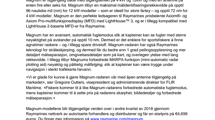 Raymarine: FLIR introduserer Raymarine Magnum-radar med høy ytelse 