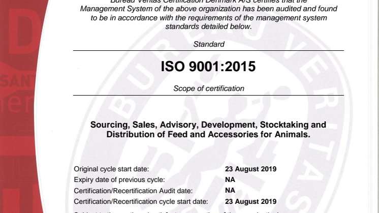 Brogaarden ISO 9001-2015 Certifikat