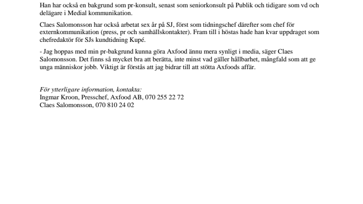 Claes Salomonsson ny presschef för Axfood