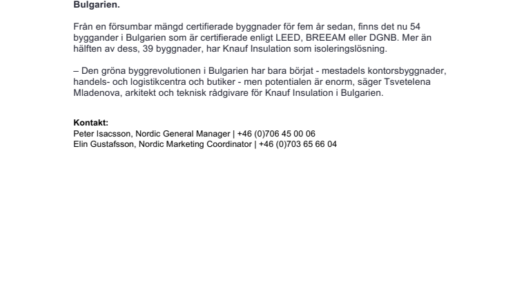 Knauf Insulation driver på för en mer hållbar bostadsutveckling i Bulgarien