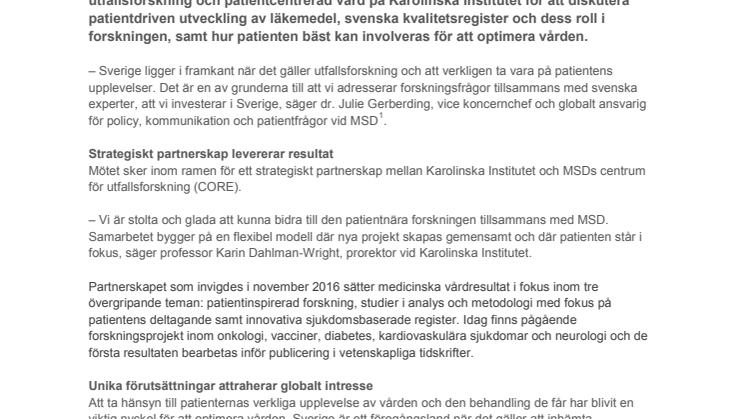 Strategiskt partnerskap mellan KI och MSD positionerar Sverige i framkant för patientdriven forskning