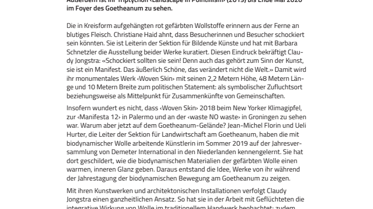 «Weben ist ein Sinnbild des Lebens». ​Claudy Jongstra am Goetheanum
