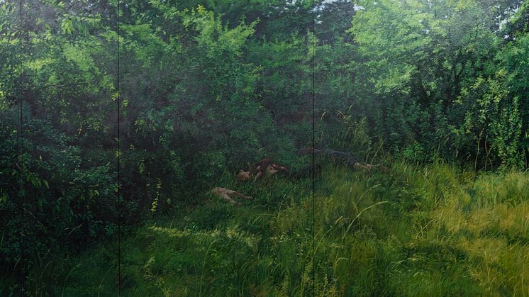 Gerhard Nordström, Eftermiddagssol i hagen (ur sviten Sommaren 1970), 1972, olja på pannå. 