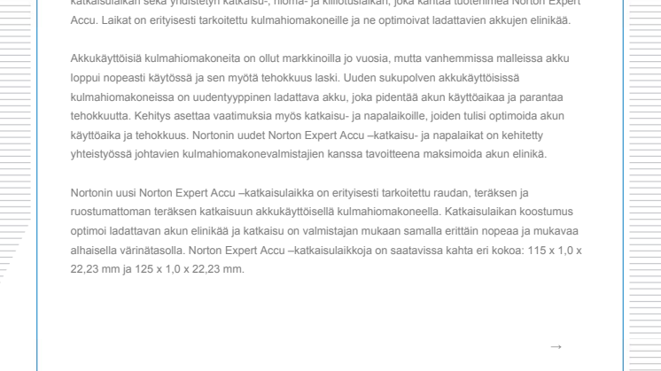 Uudet katkaisu- ja napalaikat akkukäyttöisille kulmahiomakoneille
