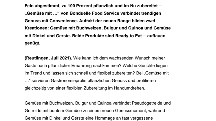 Presseinformation Bonduelle Food Service "Gemüse mit ..."