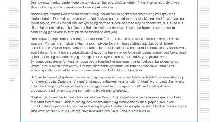 Nytt bindemiddelsystem for presisjonsslipeskiver