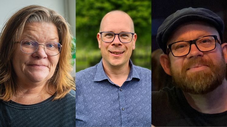 Finalisterna till lärarpriset Guldäpplet 2022, från vänster: Pernilla Andersson, Eksjö Gymnasium, Martin Howe, Paradisskolan, Borlänge kommun, Anders Enström, Lärande Grundskola Skapa i Huddinge.