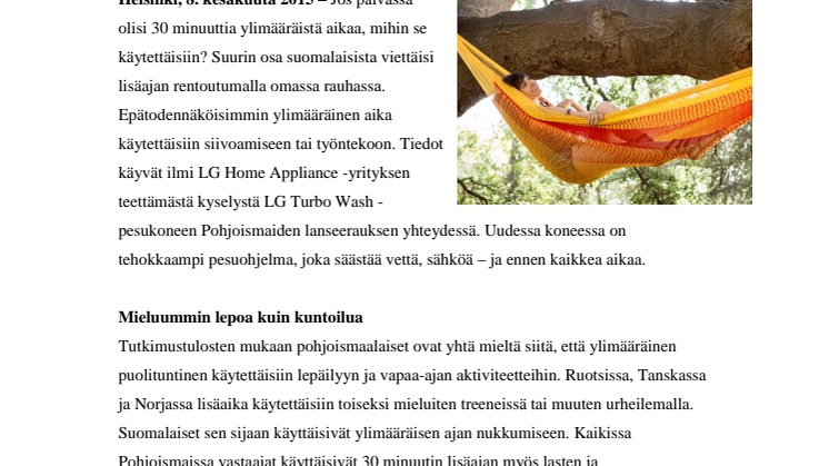LG:N TUTKIMUS: IHMISET KAIPAAVAT LISÄÄ RENTOUTUMISAIKAA