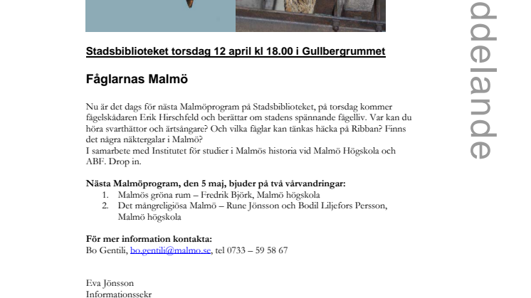 Stadsbiblioteket i Malmö: Fåglarnas Malmö 