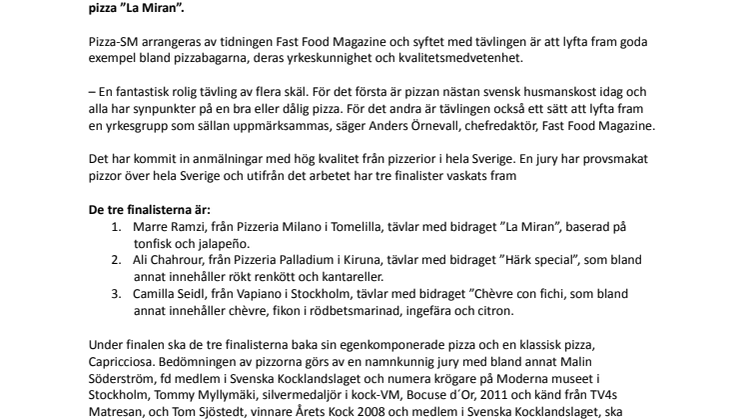 Marre Ramzi från Tomelilla en av finalisterna i Pizza SM 2012