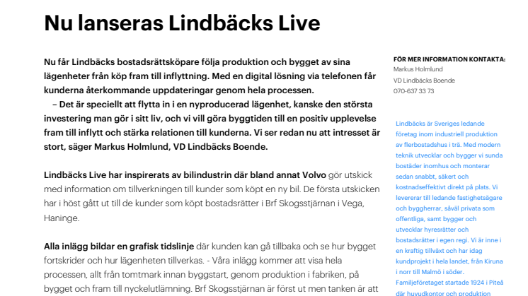 Nu lanseras Lindbäcks Live