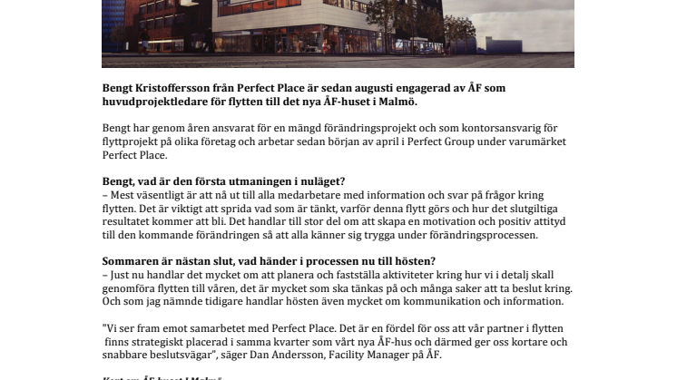 Perfect Place projektleder nya ÅF-huset i Malmö 