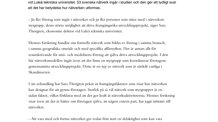 Starka och väl utformade nätverk gynnar småföretag