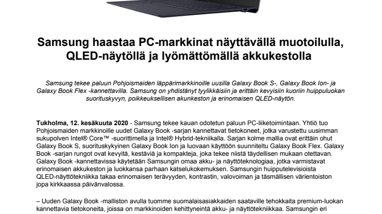Samsung haastaa PC-markkinat näyttävällä muotoilulla, QLED-näytöllä ja lyömättömällä akkukestolla 