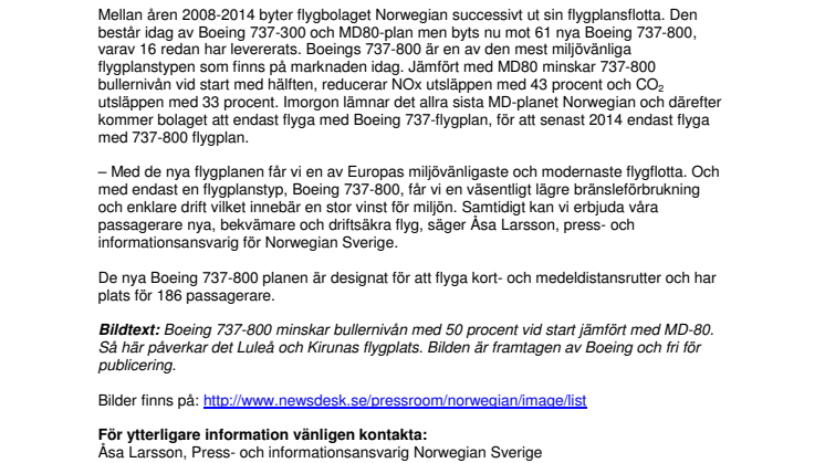 Norwegians sista MD80 lämnar imorgon – nya plan minskar ljud med hälften vid start i Kiruna och Luleå.