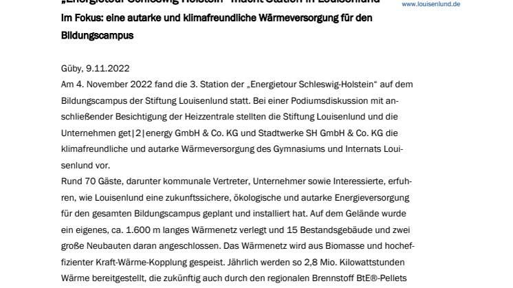 Pressemitteilung: Klimafreundliche und autarke Wärmeversorgung für den Bildungscampus der Stiftung Louisenlund