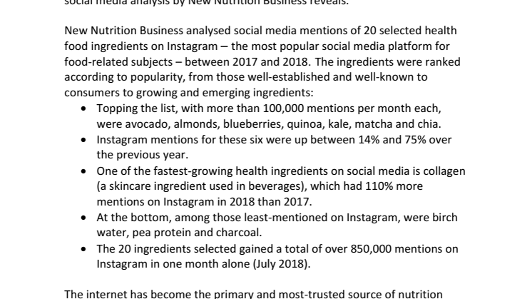 PRESS RELEASE: Simple, naturally healthy ingredients the biggest winners on social media