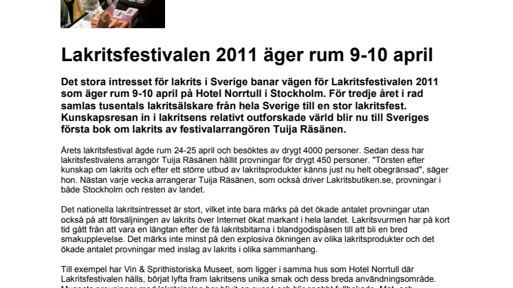 Lakritsfestivalen 2011 äger rum 9-10 april
