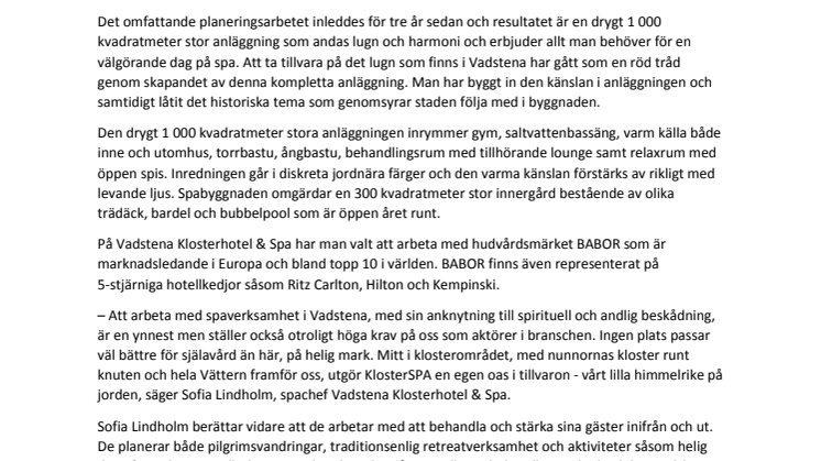 Nyöppnat spa på Vadstena Klosterhotel – ett himmelrike på jorden