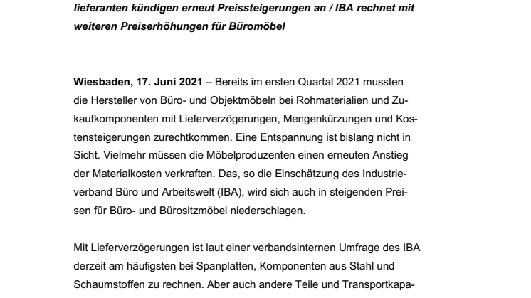 Weitere Preissteigerungen bei Büromöbeln für 2021 zu erwarten