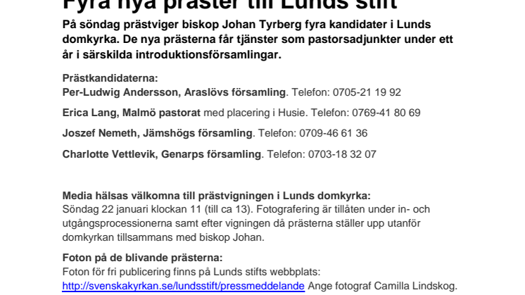 Fyra nya präster till Lunds stift