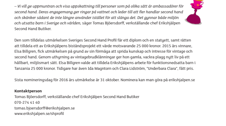 Dags att nominera ny second hand-profil
