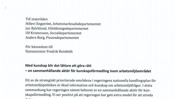 Ett nationellt kunskapscentrum för arbetsmiljöfrågor