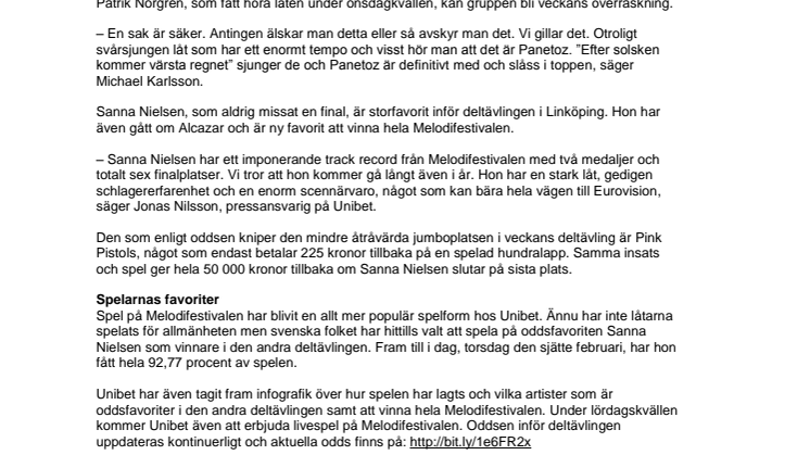 Melodifestivalen 2014, deltävling 2: Sanna Nielsen storfavorit i Linköping