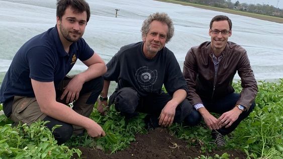 Från vänster: potatisodlare Victor Eriksson, potatisodlare Jonas Gustavsson, köpare Peter Reisenzein