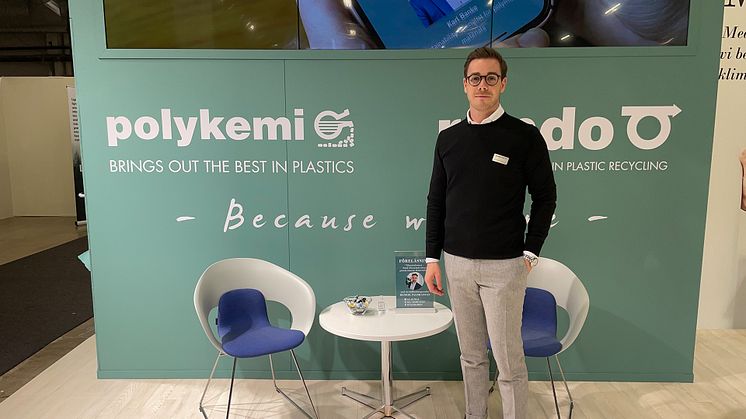 Gustav Hugoson från Polykemi presenterar företagets nya LCA-verktyg under Elmia Polymer.