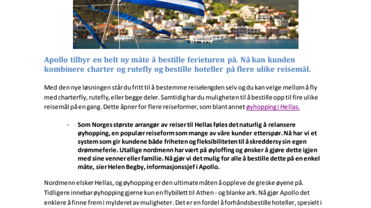 Apollo relanserer øyhopping i Hellas med nytt bookingsystem
