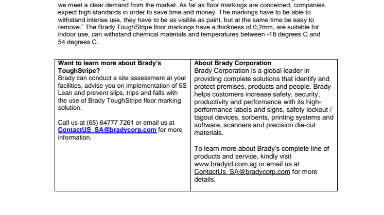 Brady Floor Marking Solution Meets Market Demand