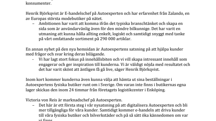 Autoexperten öppnar e-handel för konsumenter