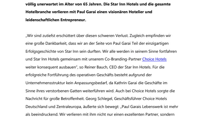 Trauer um einen großen Hotelier: Paul Garai ist tot